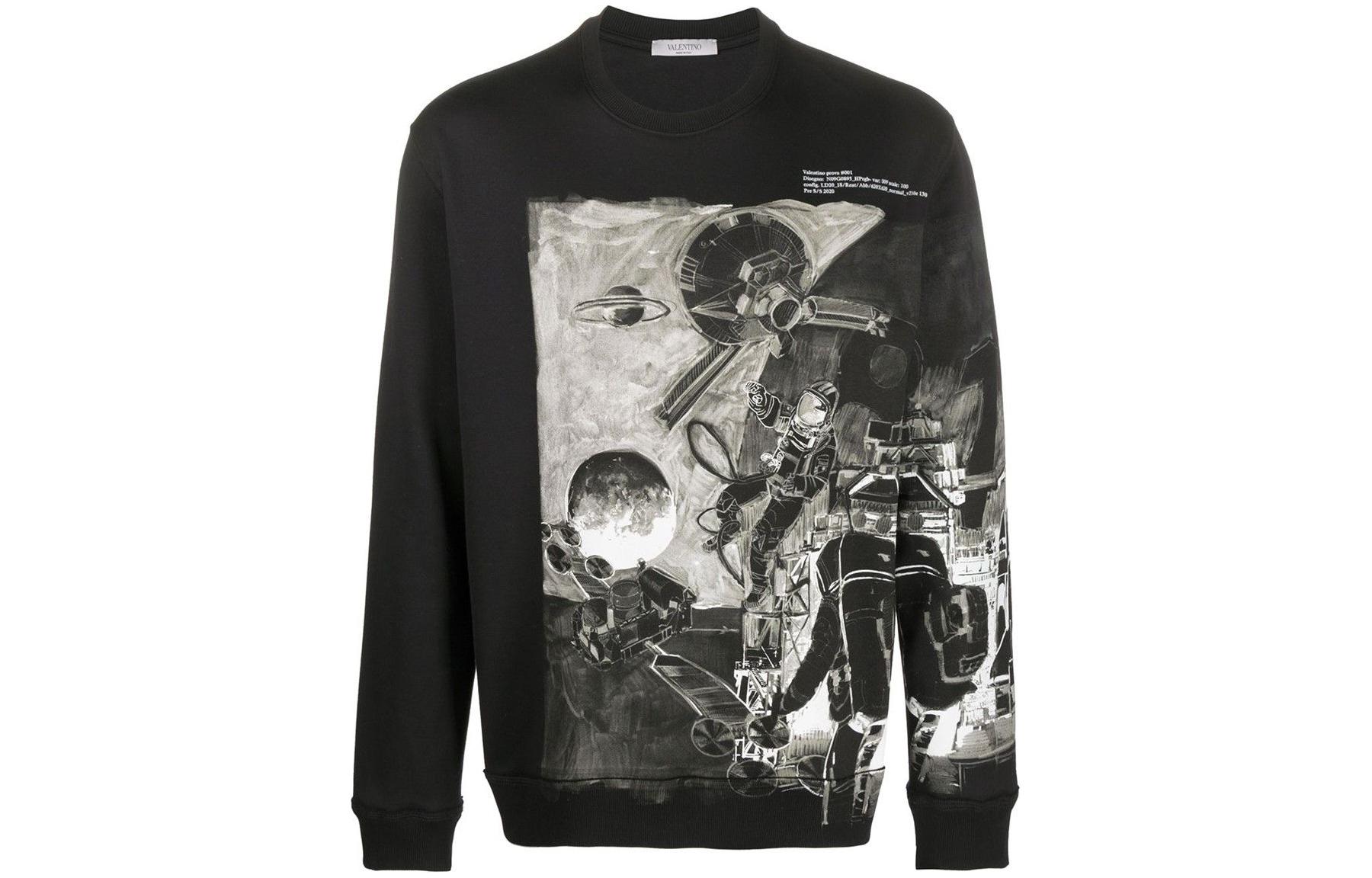 Valentino Crewneck Pullover Sweatshirt Black Long Sleeve Fit TV3MF09T60G15V