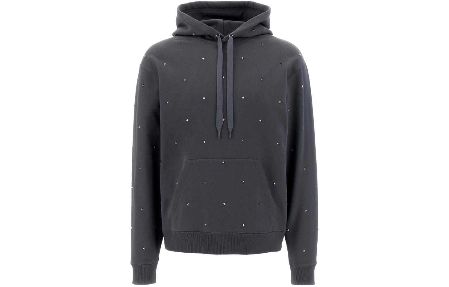 Valentino Crystal-Embellished Gray Hoodie Long-Sleeve Casual Wear VMF26L9G8113