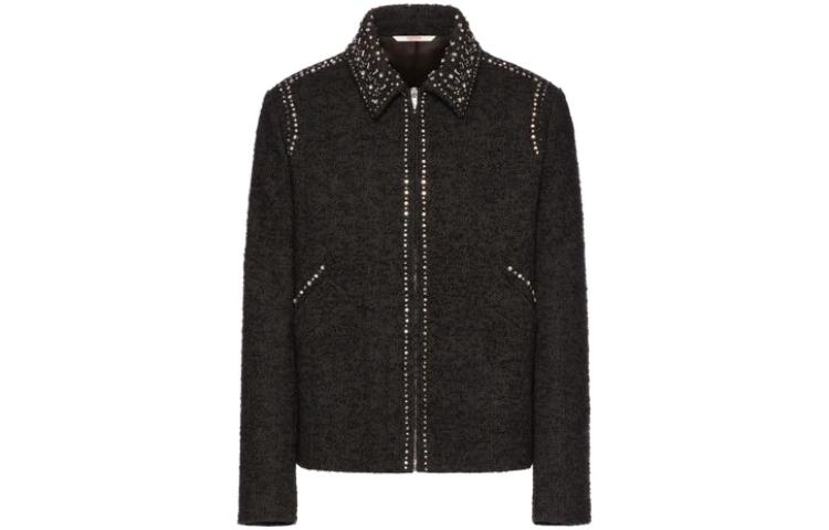 Valentino Crystal-Embellished Zip Jacket Black VCIF968LKQ10