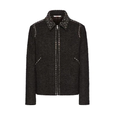 Valentino Crystal-Embellished Zip Jacket Black VCIF968LKQ10