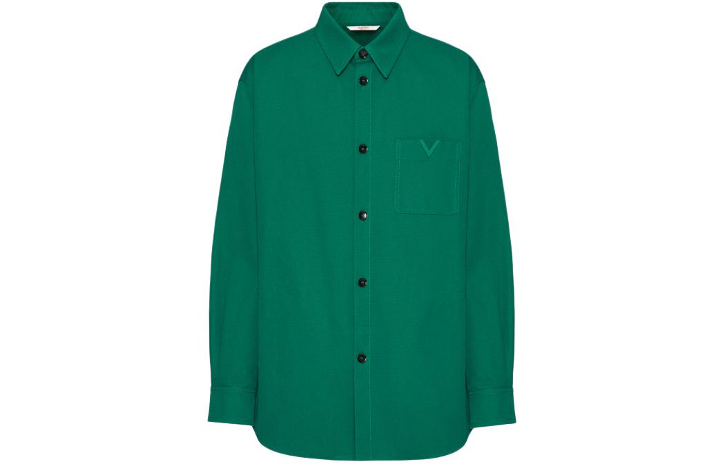 Valentino Dark Teal Loose-Fit Long-Sleeve Jacket with Pointed Collar VCIO059UAPVF