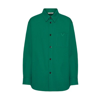 Valentino Dark Teal Loose-Fit Long-Sleeve Jacket with Pointed Collar VCIO059UAPVF