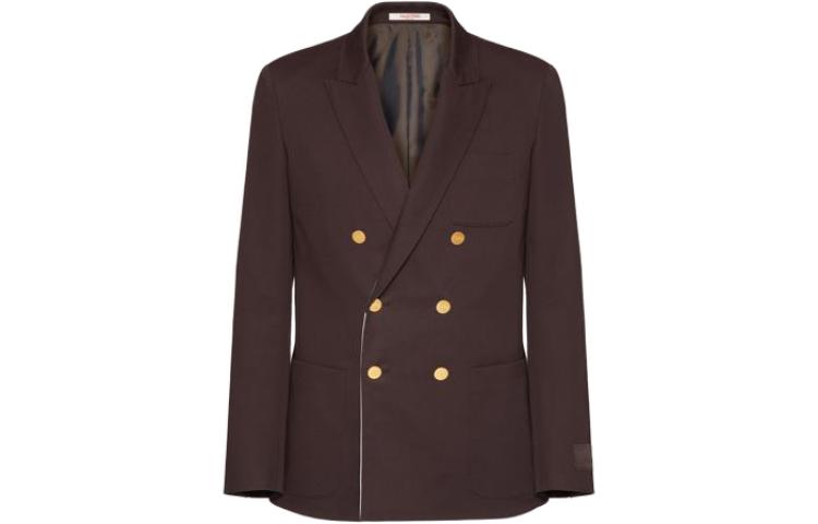 Valentino Double-Breasted Blazer Jacket in Ebony Brown VCED979FNE05