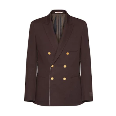 Valentino Double-Breasted Blazer Jacket in Ebony Brown VCED979FNE05