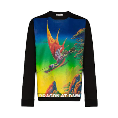 Valentino Dragon At Dawn Graphic Pullover Sweatshirt Black VMF12T69L38M