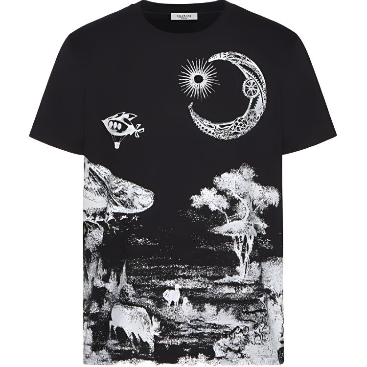 Valentino DREAMATIC Spaceship Print Black T-shirt for Men UV3MG07L6HTA8B