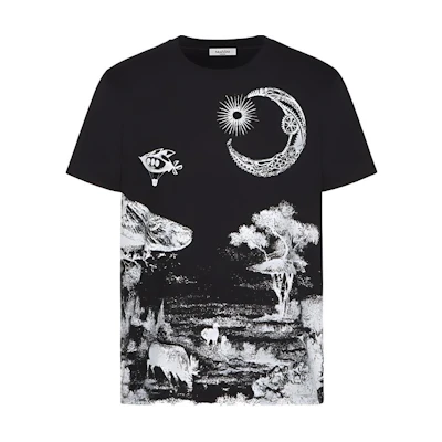 Valentino DREAMATIC Spaceship Print Black T-shirt for Men UV3MG07L6HTA8B