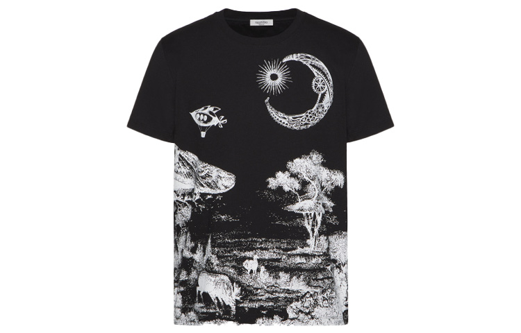 Order Valentino DREAMATIC Spaceship Cetak Baju Hitam Lelaki UV3MG07L6HTA8B