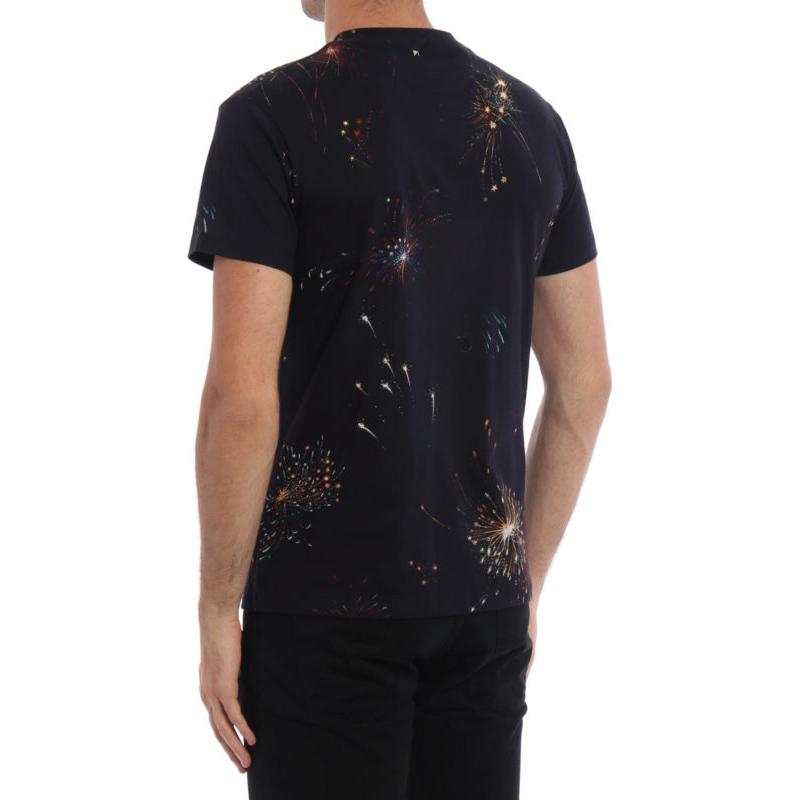 Purchase 발렌티노 불꽃 프린트 크루넥 반팔 티셔츠 네이비 블루 남성용. NV3MG01Z4FUZA1