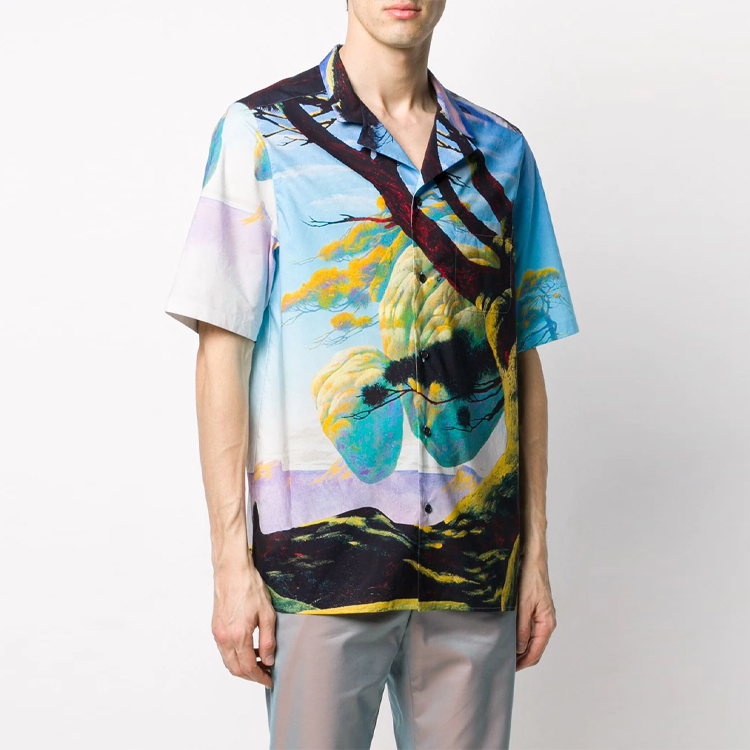 Purchase Valentino Floating Island SS21 Baju Kemeja Depan Butang Cetak Bunga TV0AA77165M81M