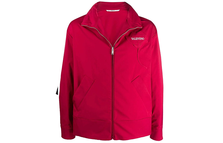 Valentino Floral Applique Long Sleeve Jacket Red VCIJ757G6S95