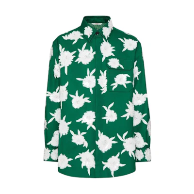 Valentino Floral Sequin Embroidered Cotton Shirt Jacket Green 4V0CIO09A1D510