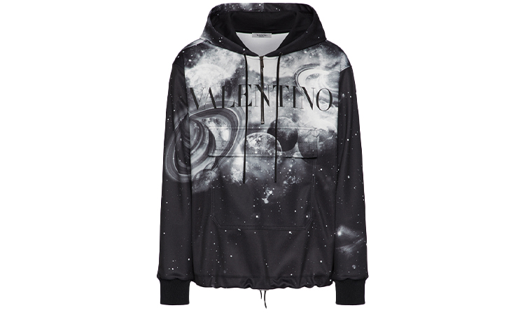 Valentino FW21 Black Hoodie with Starry Logo Print WV3MF19H7M6C35