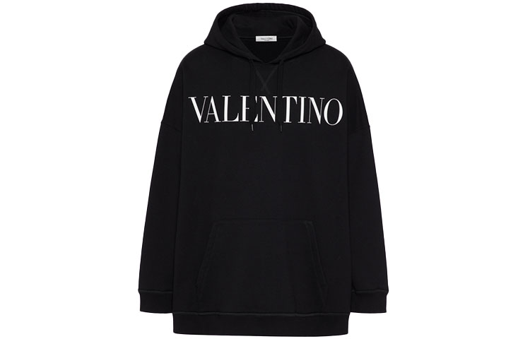 Valentino FW21 Black Letter Logo Print Oversized Hoodie. WV0MF20I7U80NI