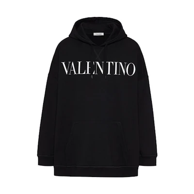 Valentino FW21 Black Letter Logo Print Oversized Hoodie. WV0MF20I7U80NI