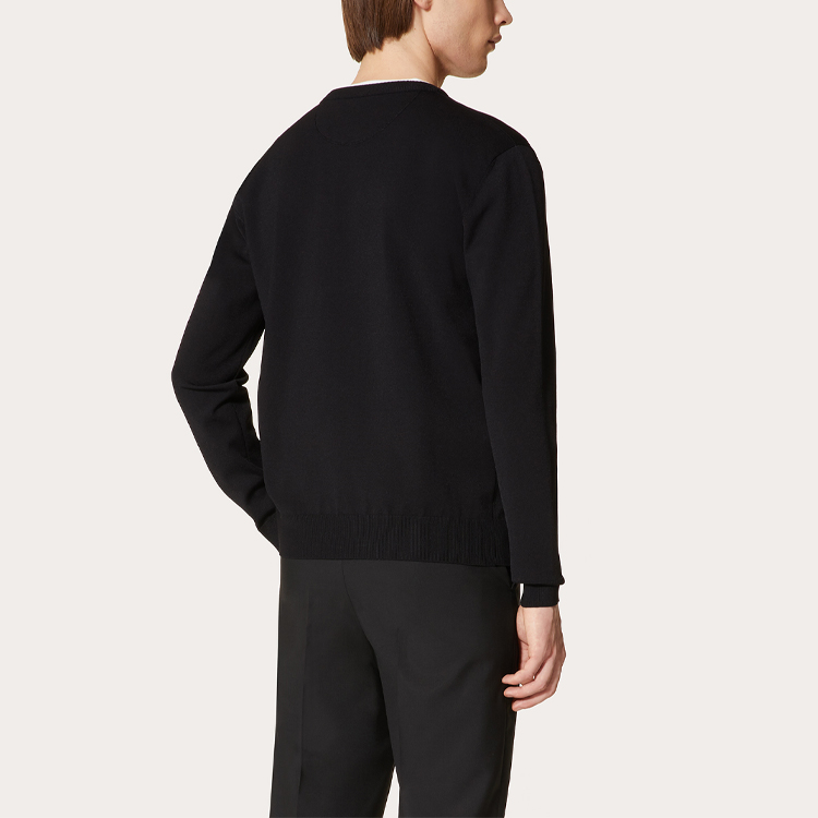 Shop Valentino 2021秋冬黑色刺绣Logo圆领毛衣 WV3KC15Z7HS0NA