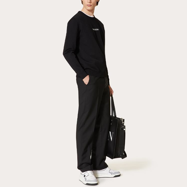 Purchase Valentino 2021秋冬黑色刺绣Logo圆领毛衣 WV3KC15Z7HS0NA