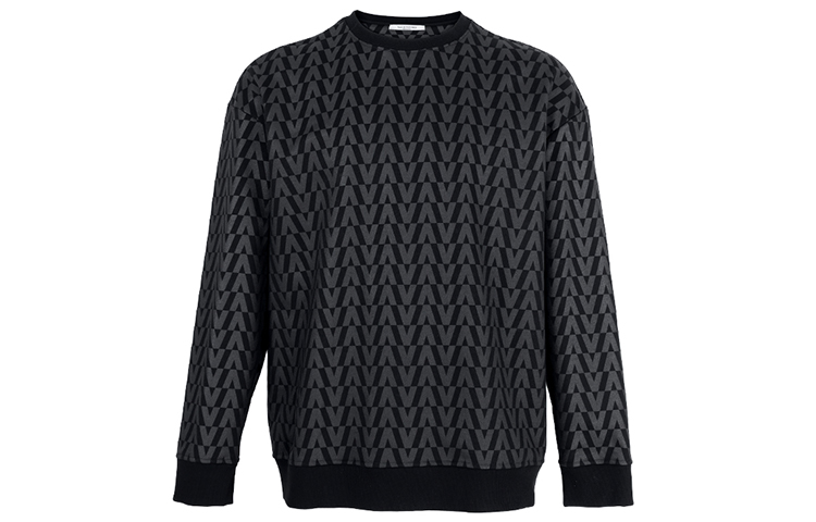 Valentino FW21 Black Printed Crewneck Pullover Sweatshirt WV0MF18X7SVN01