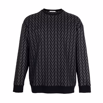Valentino FW21 Black Printed Crewneck Pullover Sweatshirt WV0MF18X7SVN01