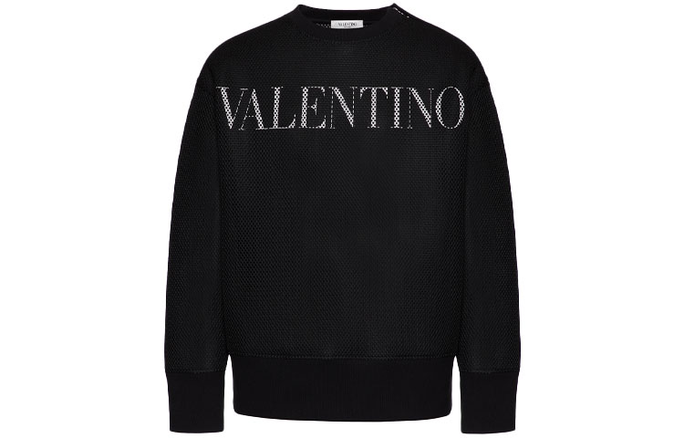 Valentino FW21 Black Printed Mesh Crewneck Sweatshirt WV0MF20J7V50NI