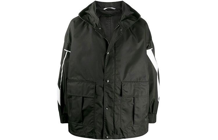 Valentino FW21 Black Windbreaker Jacket with Logo Print VCJE506FQ0NI