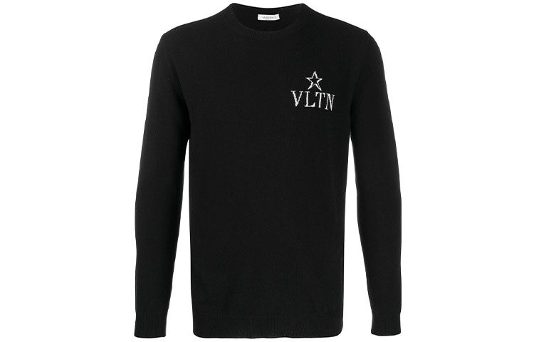 Valentino FW21 Black Wool Sweater with Letter Logo Crewneck Design. VKC07K61V0NO