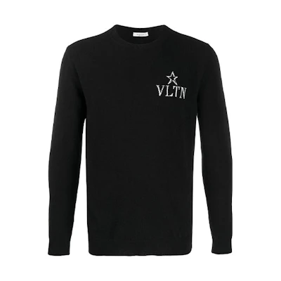 Valentino FW21 Black Wool Sweater with Letter Logo Crewneck Design. VKC07K61V0NO
