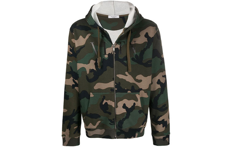 Valentino FW21 Camo Logo Zip Hoodie Jacket Green VMF06H5JCF00
