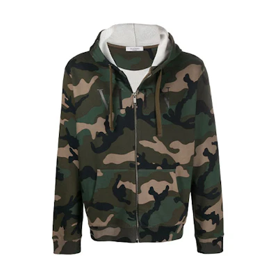 Valentino FW21 Camo Logo Zip Hoodie Jacket Green VMF06H5JCF00