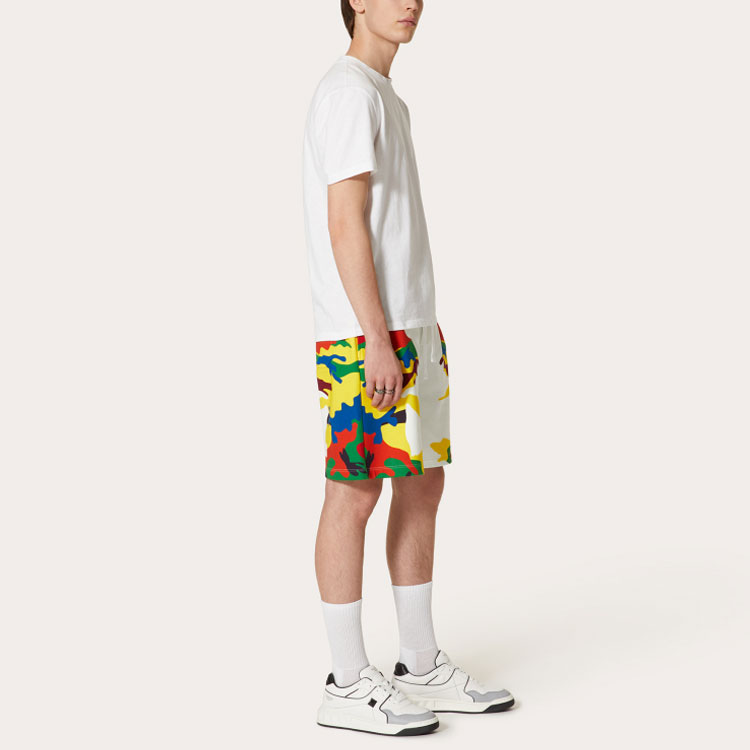 Purchase Valentino FW21 Camouflage Printed Cotton Bermuda Shorts Pria Putih WV3MD02C7NPC40