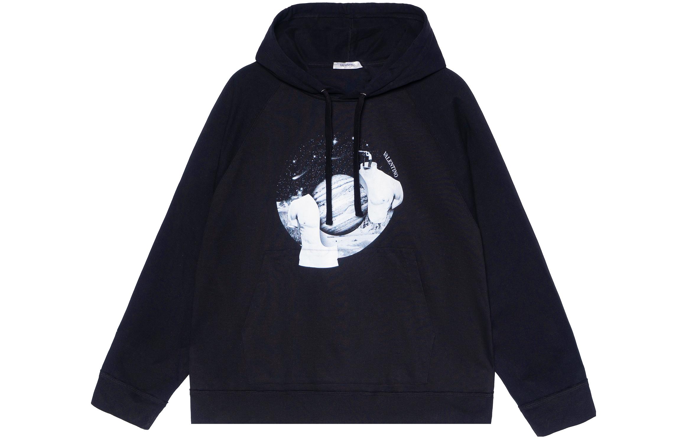 Order Valentino FW21 Hoodie Pria Hitam Motif Cosmic Print TV3MF08S60Q-18Q