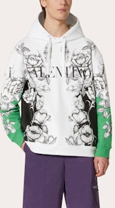 발렌티노 FW21 다크 블루밍 프린트 코튼 후디 화이트/그린 긴팔. WV3MF19I7L6U23 Lookbook 발렌티노 FW21 다크 블루밍 프린트 코튼 후디 화이트/그린 긴팔. WV3MF19I7L6U23