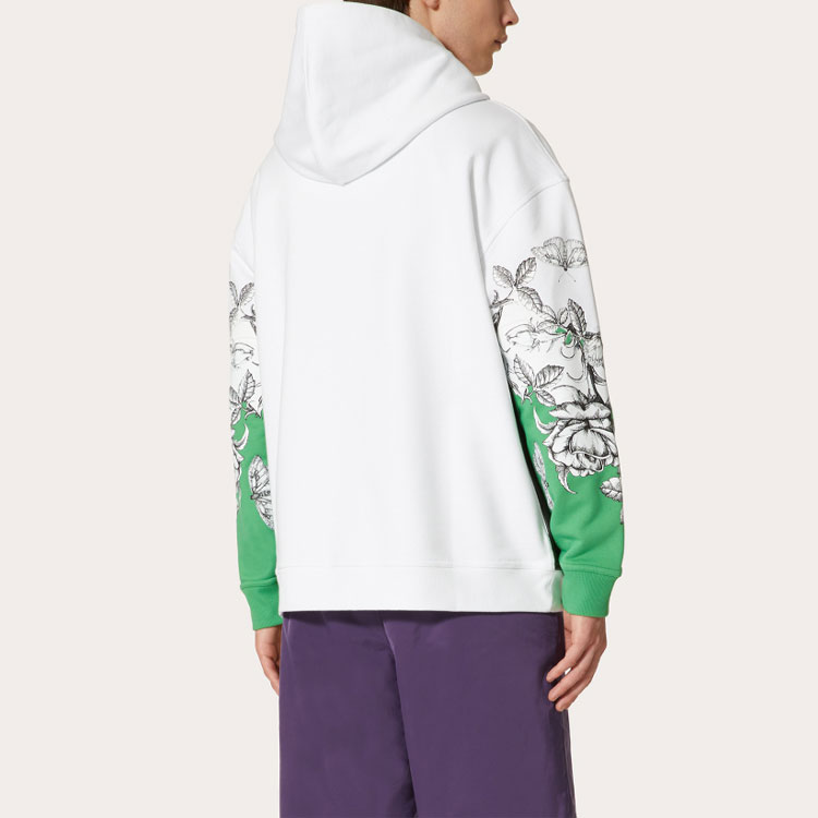 Shop 발렌티노 FW21 다크 블루밍 프린트 코튼 후디 화이트/그린 긴팔. WV3MF19I7L6U23