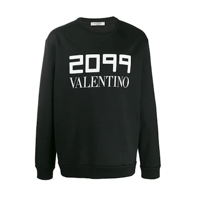 Valentino FW21 Digital Print Logo Pullover Sweatshirt Black VMF08B5SG0NO