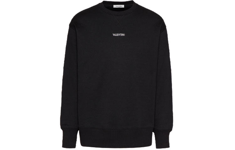 Valentino FW21 Embroidered Cotton Crewneck Sweatshirt Black Men WV3MF18W7GF0NI