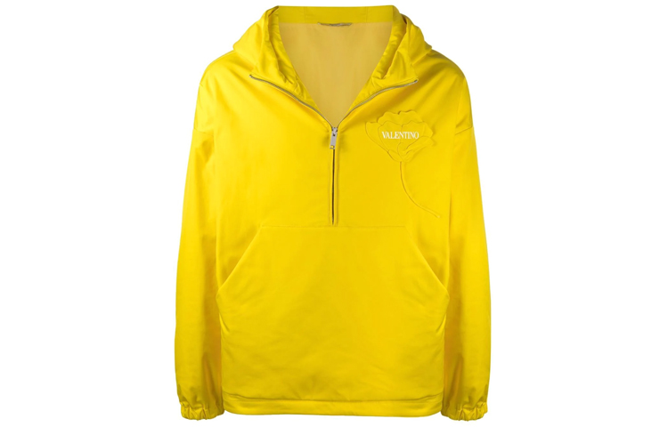 Valentino FW21 Floral Detail Half-Zip Logo Hoodie Jacket Yellow VCJF907G6B39