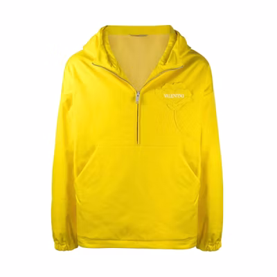 Valentino FW21 Floral Detail Half-Zip Logo Hoodie Jacket Yellow VCJF907G6B39