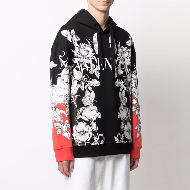 Shop Valentino FW21 花卉標誌印花抽繩連帽衫 男款 黑色 WV3MF19I7L6P90