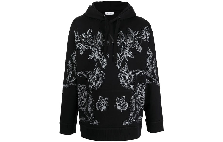 Valentino FW21 Floral Print Sweatshirt Black Mens VMF18I7LHL48