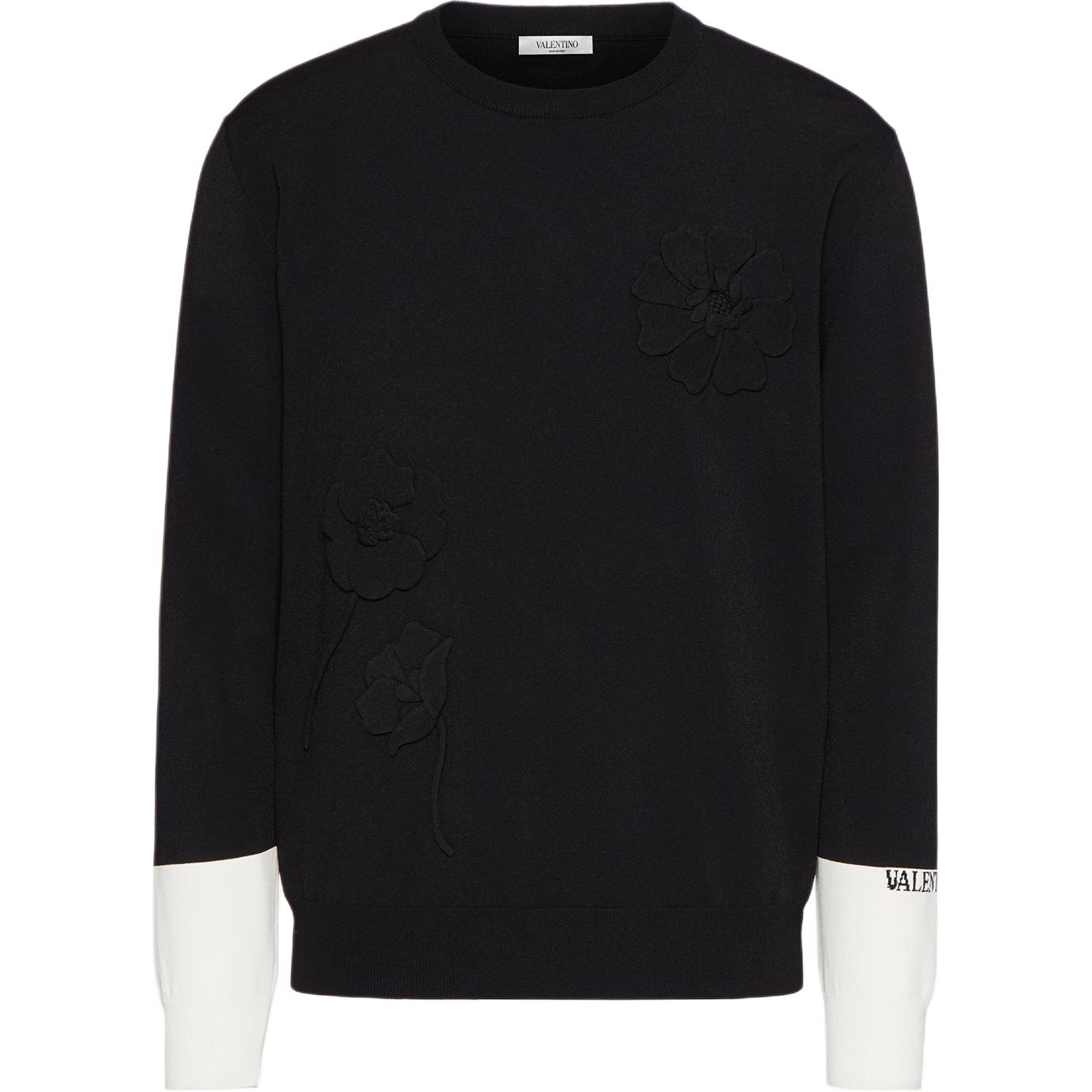 Valentino FW21 Gaia Floral Embroidered Sweatshirt Black VKC16A7HT0NA