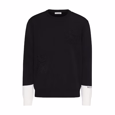 Valentino FW21 Gaia Floral Embroidered Sweatshirt Black VKC16A7HT0NA