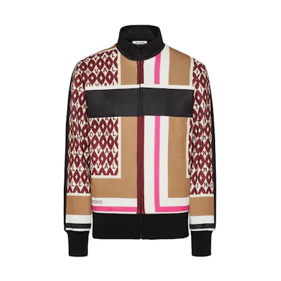 Valentino FW21 Geometric Print Tech Cotton Zip-Up Jacket Beige Menswear. WV3MF19N7M4E25
