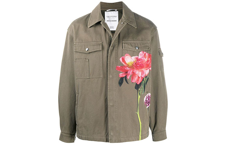 Valentino FW21 Green Floral Logo Print Oversized Jacket UV0CJE376RR70U