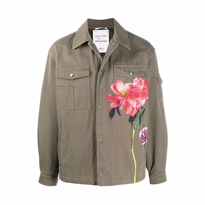 Valentino FW21 Green Floral Logo Print Oversized Jacket UV0CJE376RR70U