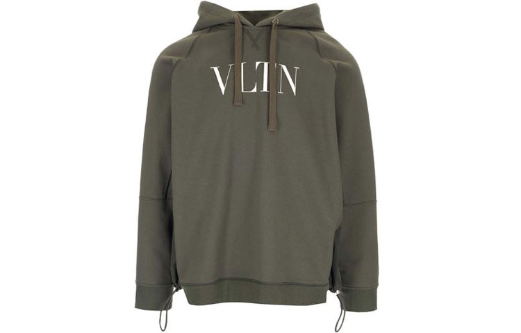 Valentino FW21 Green Letter Print Drawstring Hem Hoodie Pullover Men WV3MF18G7GA0GZ