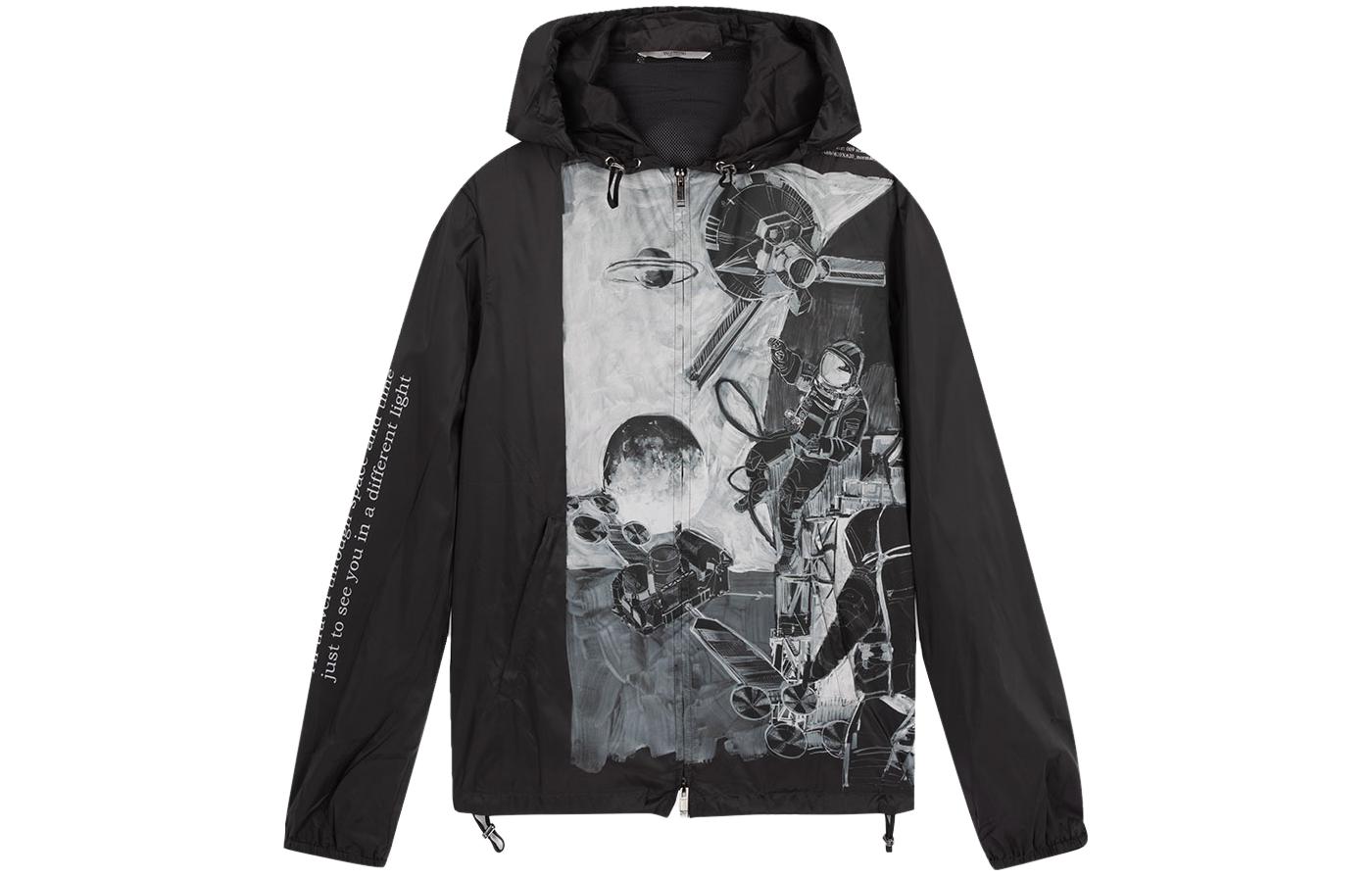 Valentino FW21 Letter Print Drawstring Hoodie Jacket Black TV3CI3555YG15V