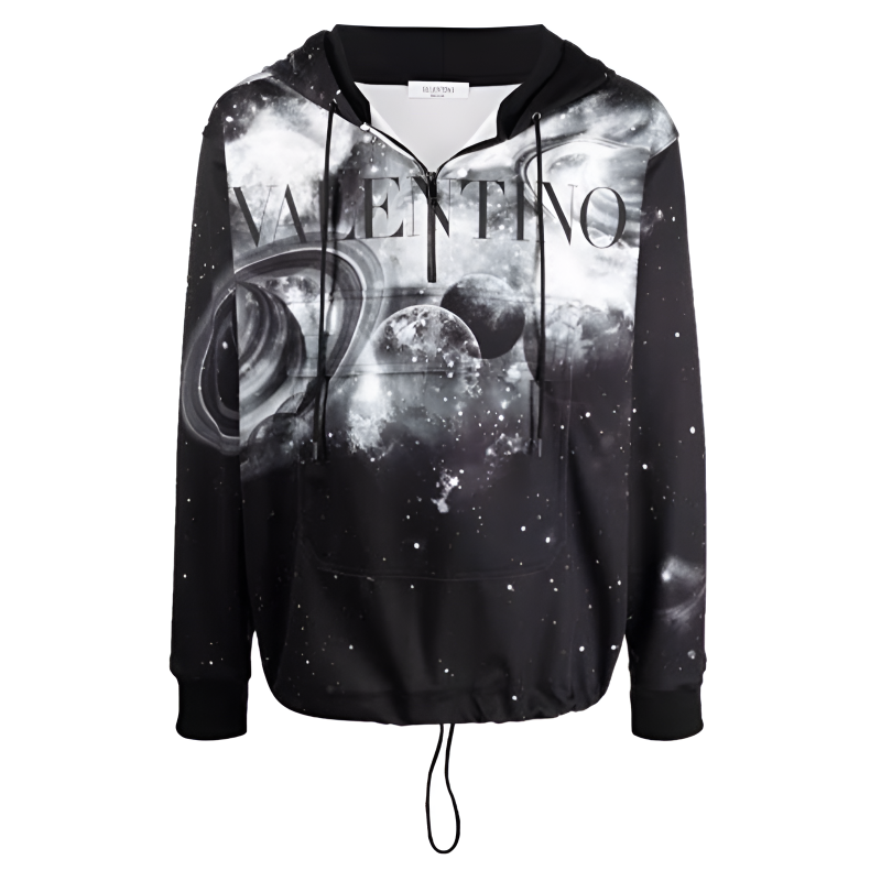 Valentino FW21 Letter Space Print Half-Zip Pullover Sweatshirt Black Men VMF19H7M6C35