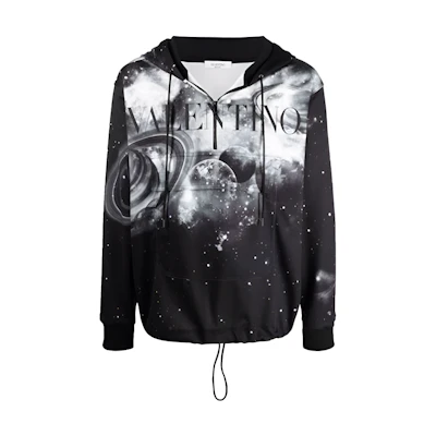 Valentino FW21 Letter Space Print Half-Zip Pullover Sweatshirt Black Men VMF19H7M6C35
