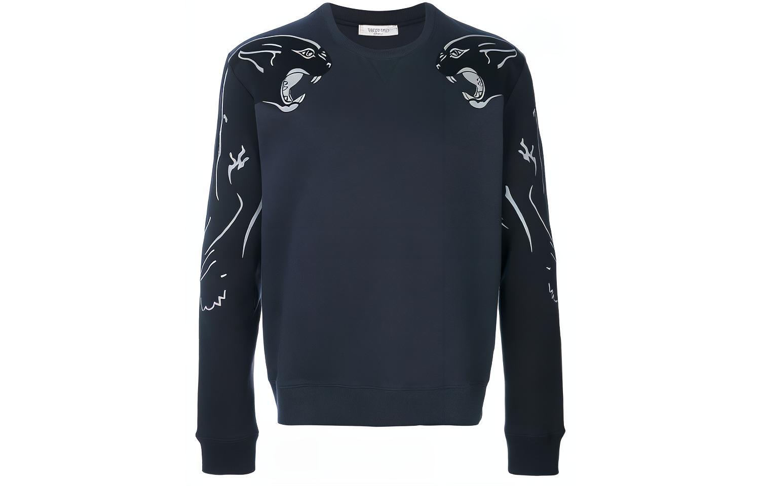 Valentino FW21 Logo Black Panther Print Pullover Sweatshirt Blue VMF06T3TV598