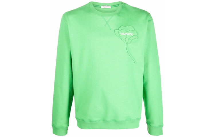 Valentino FW21 Logo Floral Applique Long Sleeve Sweatshirt Green Mens VMF14M7GSI92